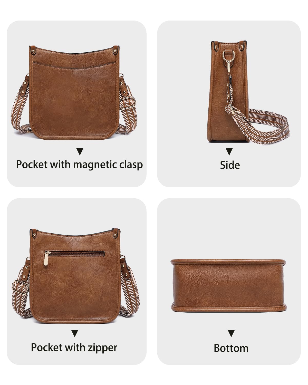 Purses for Women 3PCS, Crossbody Bags Set Large Leather Purse Shoulder Handbags with Wallet Adjustable Straps for Ladies Tote