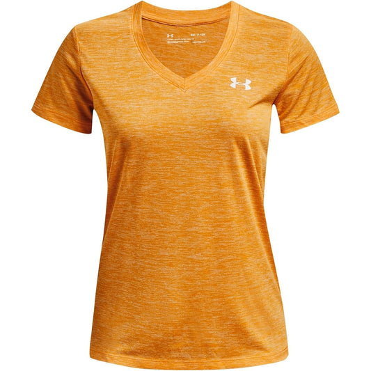 Under Armour Womens Tech V-Neck Twist Short-Sleeve T-Shirt, (782) Rise/White/Metallic Silver, X-Small