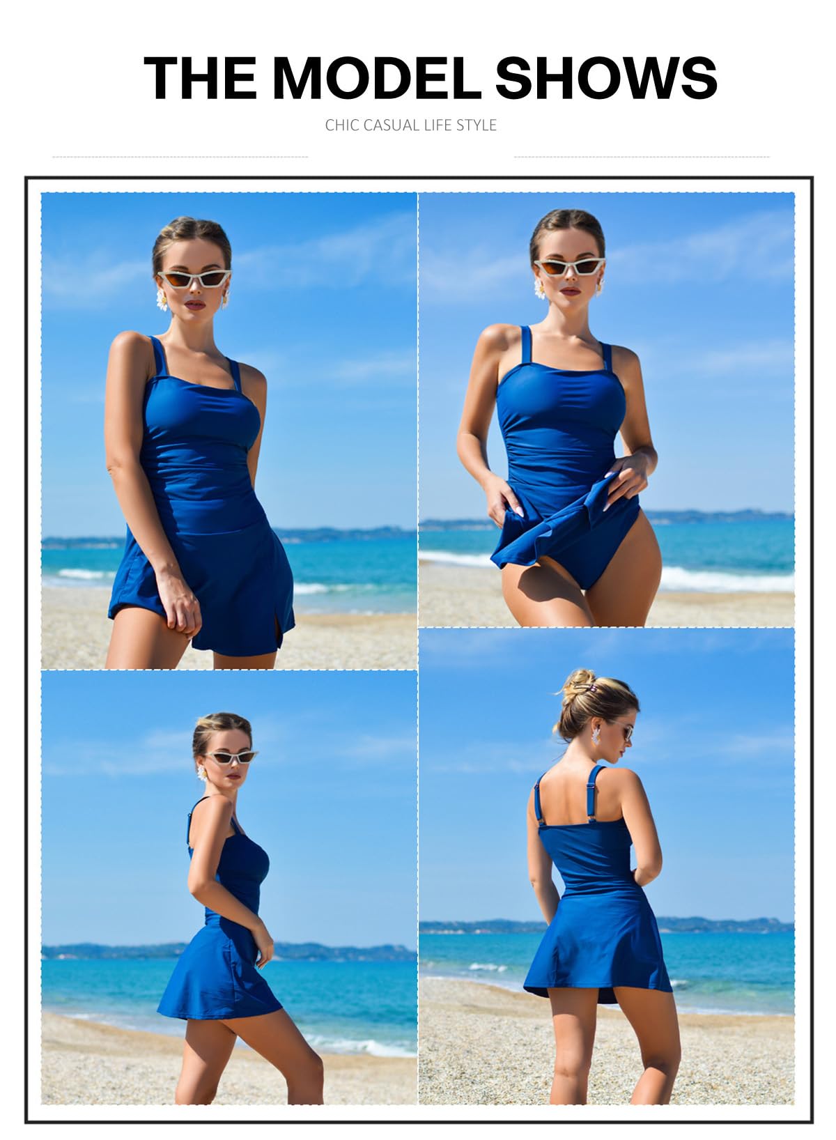 Aleumdr Women's Square Neck Tankini Swimsuit Set Vintage Tummy Control Push Up with High Waisted Bottom Blue 204 Medium