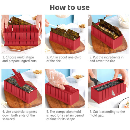 HI NINGER Sushi Making Kit Deluxe Edition Complete Sushi Maker Kit 12PCS Home Sushi Mold Press with Sushi Rice Roll Mold Shapes,Fork , Sushi Knife,Sushi Rolling Mat,Chopsticks