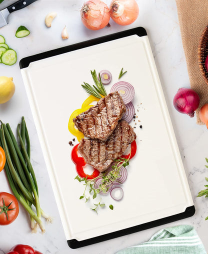 Large Cutting Board for Kitchen - 18x12 Inch Plastic Cutting Board with Deep Juice Groove, Non-Slip Dishwasher Safe Carving Board for Turkey, Meat, Vegetables, Fruits - Thanksgiving and Christmas Gift