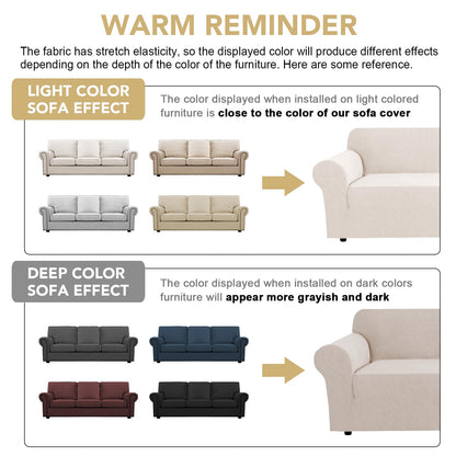H.VERSAILTEX Stretch Sofa Covers for 3 Cushion Couch Covers Sofa Slipcovers for Living Room Feature Thick Checked Jacquard Fabric with Elastic Bottom, Sofa Large - Ivory