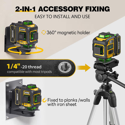 Laser Level with Tripod,Alloyman 4x360° Self Leveling Laser Level,Green Line Laser 4D Laser Leveler Tool with 2Pcs Lithium Batteries for Picture Hanging, Tile, Home Renovation, Indoor
