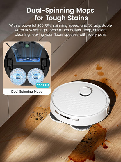 Lefant M3 Robot Vacuum, Robot Vacuum and Mop, 12000Pa Suction, Anti-Tangle Brushes, Dual Spinning Mop, Auto Mop Washing, Drying, Self-Emptying, Self-Refilling, for Pet Hair Dust, App Voice Control