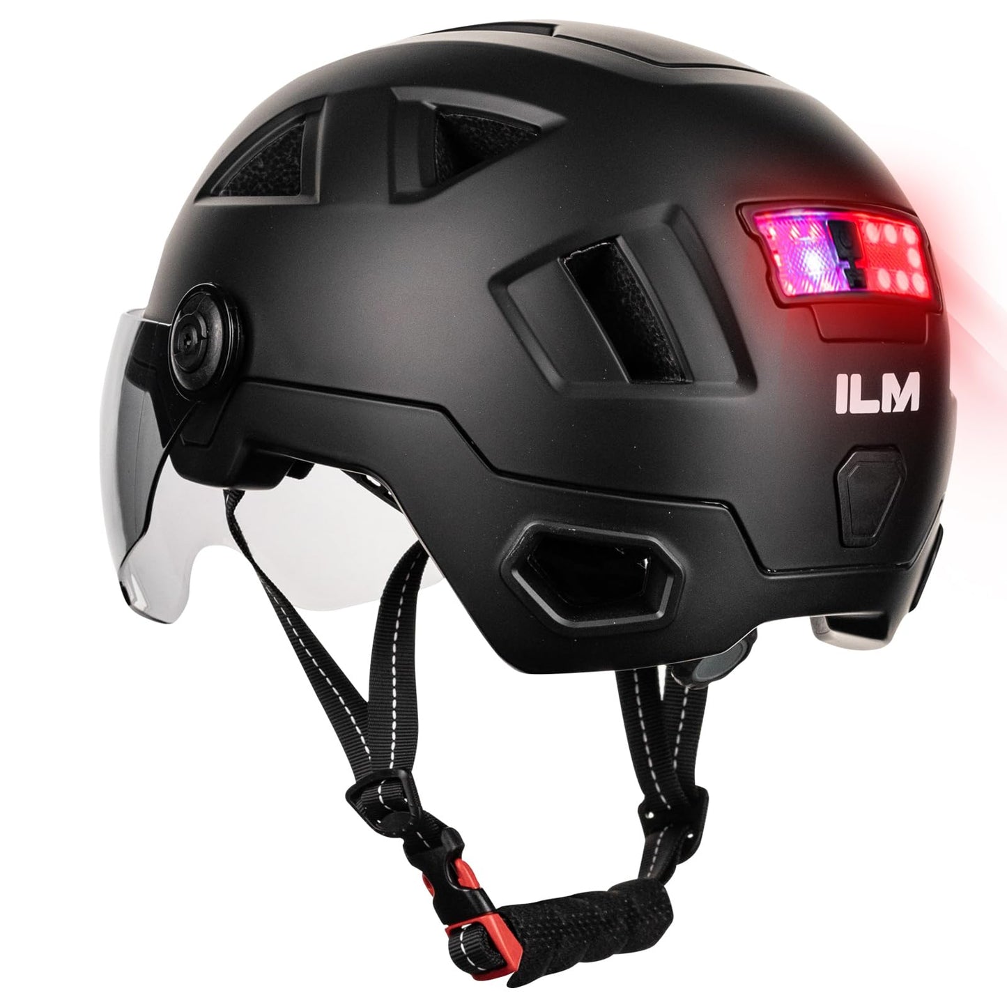 ILM Smart Adult Bike Helmet with Automatic G-Sensor Turn Signal & Brake Warning LED Light Control, Road Cycling Bicycle Helmets for Men Women E3-12LS Matte Black Small Medium