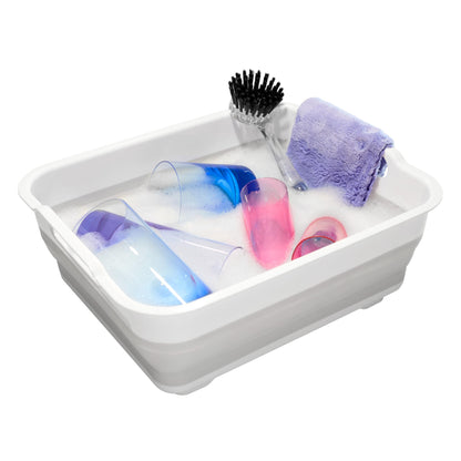 Madesmart Collapsible Dishwashing Basin with Handles, Plastic Pop-Up Dish Wash Basin for Kitchen Counters, Gray/White