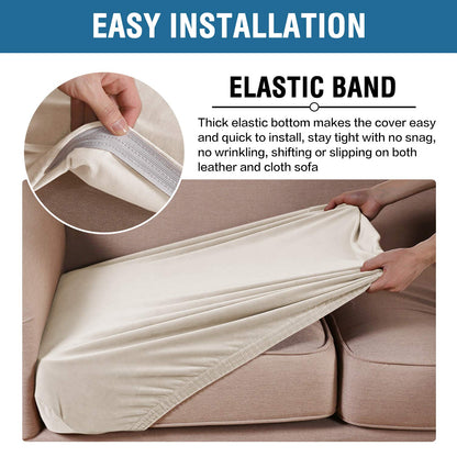 H.VERSAILTEX Velvet Stretch Couch Cushion Cover Plush Cushion Slipcover for Chair Loveseat Sofa Cushion Furniture Protector Seat Cushion Sofa Cover (3 Piece Sofa Cushion Covers, Ivory)