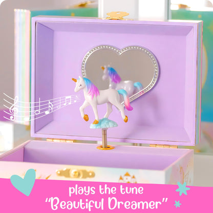 Giggle & Honey Musical Jewelry Box for Girls - Kids Jewelry Box, Unicorn Toys for Girls 4-6, Unicorn Gifts, 6 x 4.7 x 3.5 in