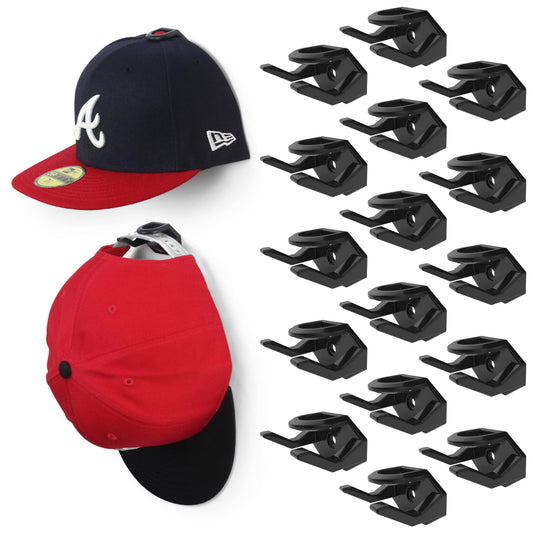 Modern JP Adhesive Hat Hooks for Wall (16-Pack) - Hat Rack for Baseball Caps, Minimalist Hat Display, Strong Hold Hat Hangers for Wall - USA Patented, Black