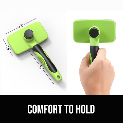 OEFEO Self Cleaning Slicker Brush for Dogs& Cats, Skin Friendly Grooming Brush for Shedding Long&Short Haired Dogs& Cats, Deshedding Pet Supplies Accessories, Green
