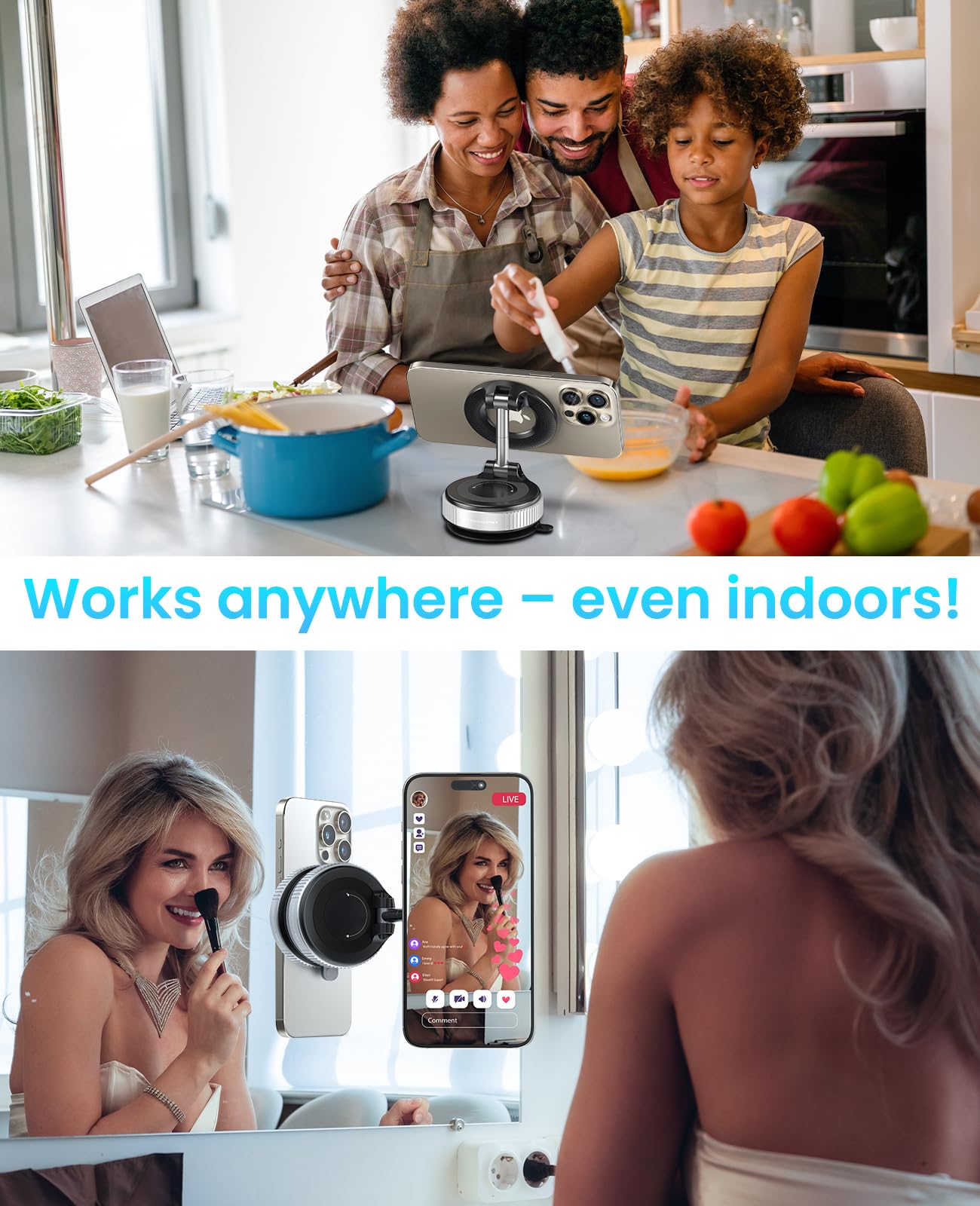 Jononser Magnetic Suction Cup Phone Mount for Magsafe, 360° Adjustable Magnetic Car Phone Holder, Pocket Size Foldable Cell Phone Holders for Your Car for iPhone 16 Pro Max 15 14 13 12 Plus, Sliver