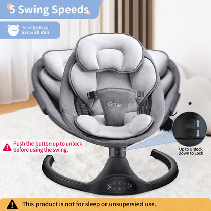 LAREX Baby Swing Infant Swing Electric Toddler Baby Rocker Portable for Newborn Boy Girl, 5 Sway Speeds with Remote Control, 10 Preset Melodies and Bluetooth, 0-6 Months Max 20 Lbs (Black)