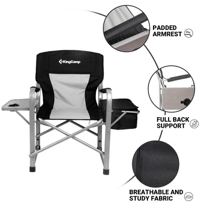 KingCamp Heavy Duty Camping Director Chair Outdoor Folding Chairs for Adults Oversized Camp Chair with Side Table, Cooler Bag, Padded Arms, for Fishing Sports Beach Picnic, Iron, Support 330lbs