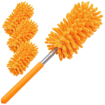 Microfiber Duster for Cleaning, Tukuos Hand Washable Dusters with 4pcs Replaceable Microfiber Heads, Extendable Pole, Detachable Cleaning Supplies for Office, Car, Window, Furniture, Ceiling Fan