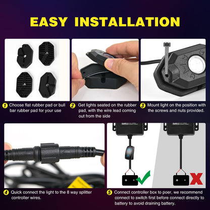 Nilight RGB LED Rock Lights Kit, 6 pods Underglow Multicolor Neon Pod with Bluetooth App Control Flashing Music Mode IP68 Exterior Wheel Well Light for Truck ATV UTV RZR SUV