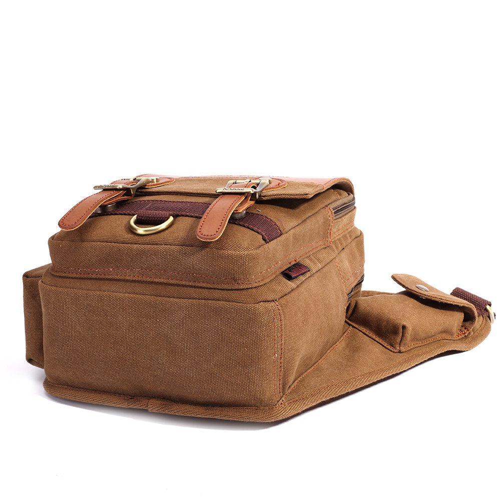 Mens Vintage Canvas Shoulder Bag Military Messenger Sling Bags Chest Leather Bag(SG255-Canvas Khaki)