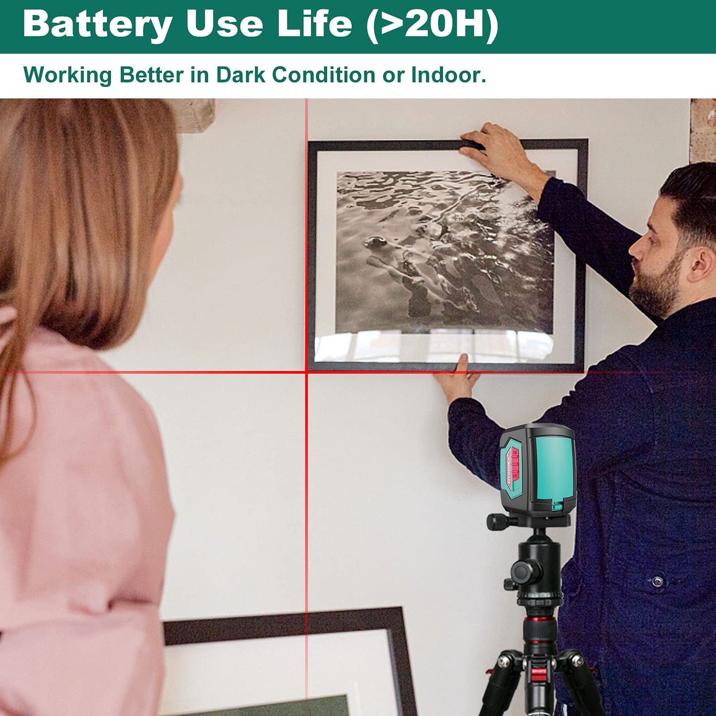 Laser Level, HYCHIKA 50 Feet Cross Line Laser with Dual Modules, Self Leveling Laser Level, Switchable Self-Leveling Vertical and Horizontal Line Construction Picture Hanging, Battery Included