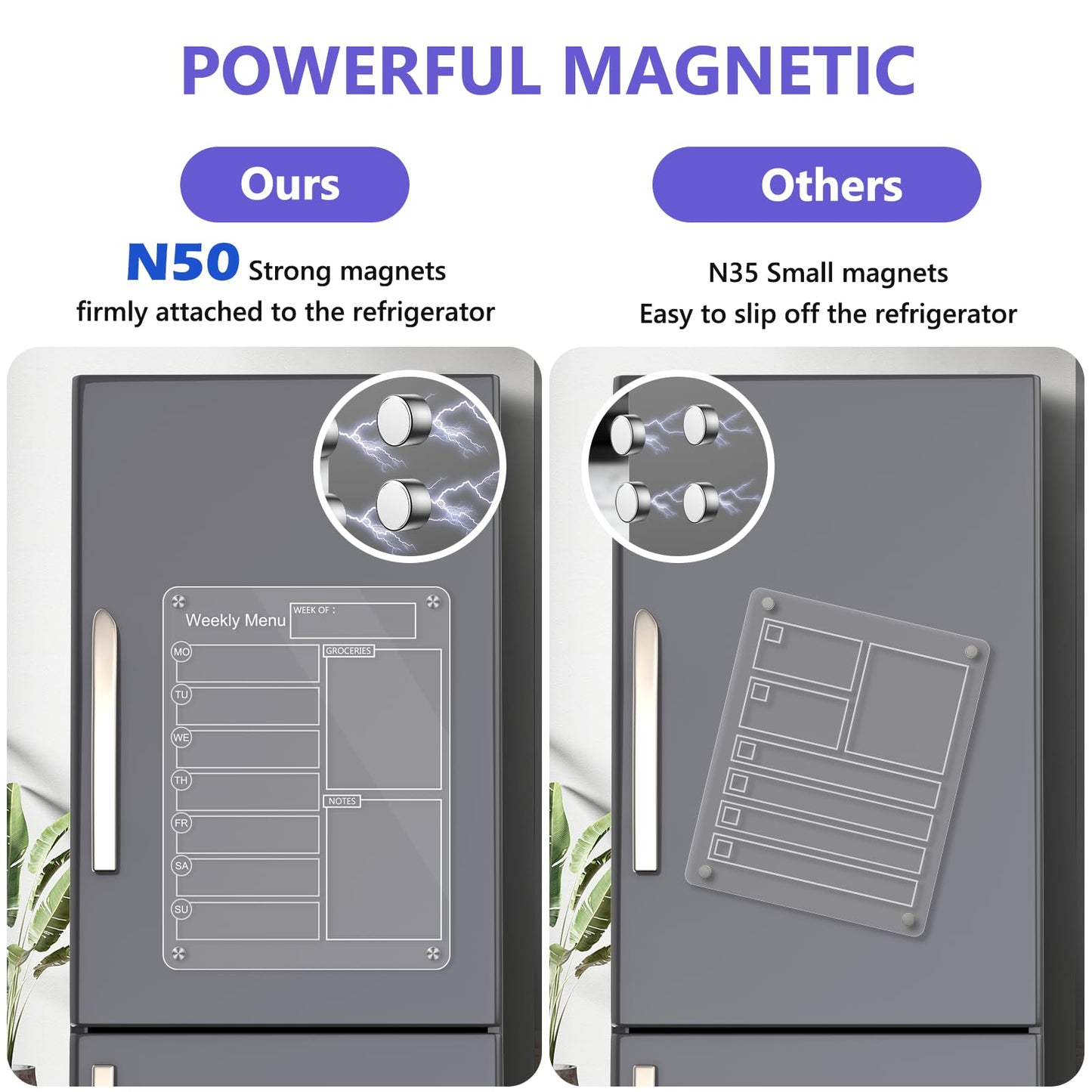 16''x12'' Acrylic Meal Planner Magnetic Menu Board for Kitchen Fridge, Clear Weekly Calendar Planning Board Noteboard Dry Erase Board to Do/Grocery/Shopping List/Chore Chart Includes 6 Markers