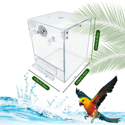 PINVNBY Bird Bath Box for Cage,Transparent Parakeet No-Leakage Bathtub Hanging Cube Tube Shower Box Cages Accessory with Water Injector and Balls Toys for Pet Birds Canary Parakeet Cockatoos (8 Pcs)