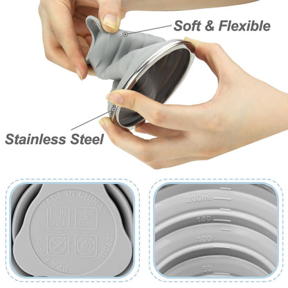 Nanaborn Silicone Collapsible Cups for Camping Travel, Small Portable Drinking Cup with Lids Reusable for Outdoor Hiking 270ml (Blue/Gray, 2 Pack)