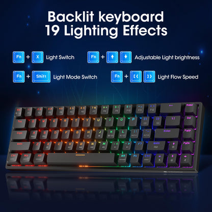 KOORUI 60% Mechanical Gaming Keyboard, Mixed Colors LED Backlit Ultra-Compact 68 Keys, Mini Wired Keyboard with Red Switch for Windows Laptop PC/Mac OS/Xbox