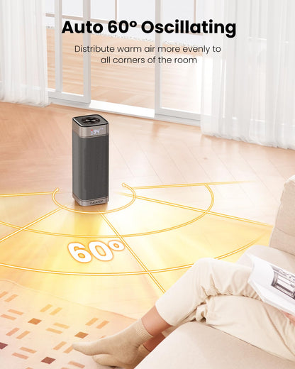 Gaiatop Space Heaters for Indoor Use, Portable Electric Heater with Thermostat, 1500W PTC Ceramic Room Heater with Remote, 5 Modes, 60° Oscillating, 12H Timer Fast Heating Bedroom Office Bathroom Home