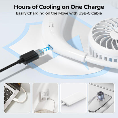 AMACOOL Neck Fan Battery Operated Neckband Fan Hand-Free Wearable Personal Fan for Hot Flashes Home Office Travel Outdoor Sports (White)