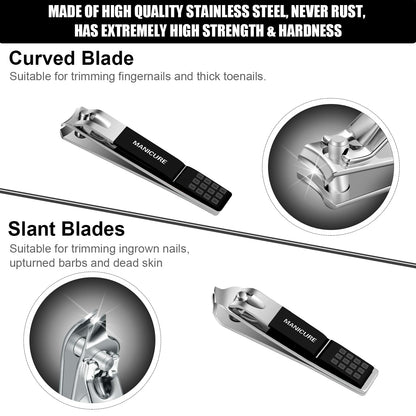 Manicure Set Professional Nail Clippers Pedicure Kit, 16 pcs Stainless Steel Nail Care Tools Grooming Kit with Luxurious Travel Leather Case for Thick Nails Men Women Gift (Black)