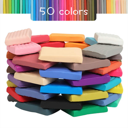 Polymer Clay 50 Colors, Modeling Clay for Kids DIY Starter Kits, Oven Baked Model Clay, Non-Sticky Molding Clay with Sculpting Tools, Gift for Children and Artists (50 Colors A)