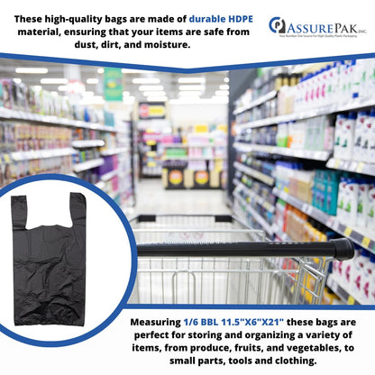 Plastic Bag-Black Plain Embossed T-Shirt Bag 11.5"x6.5"x21.5" 13 mic - 1000 bags/case