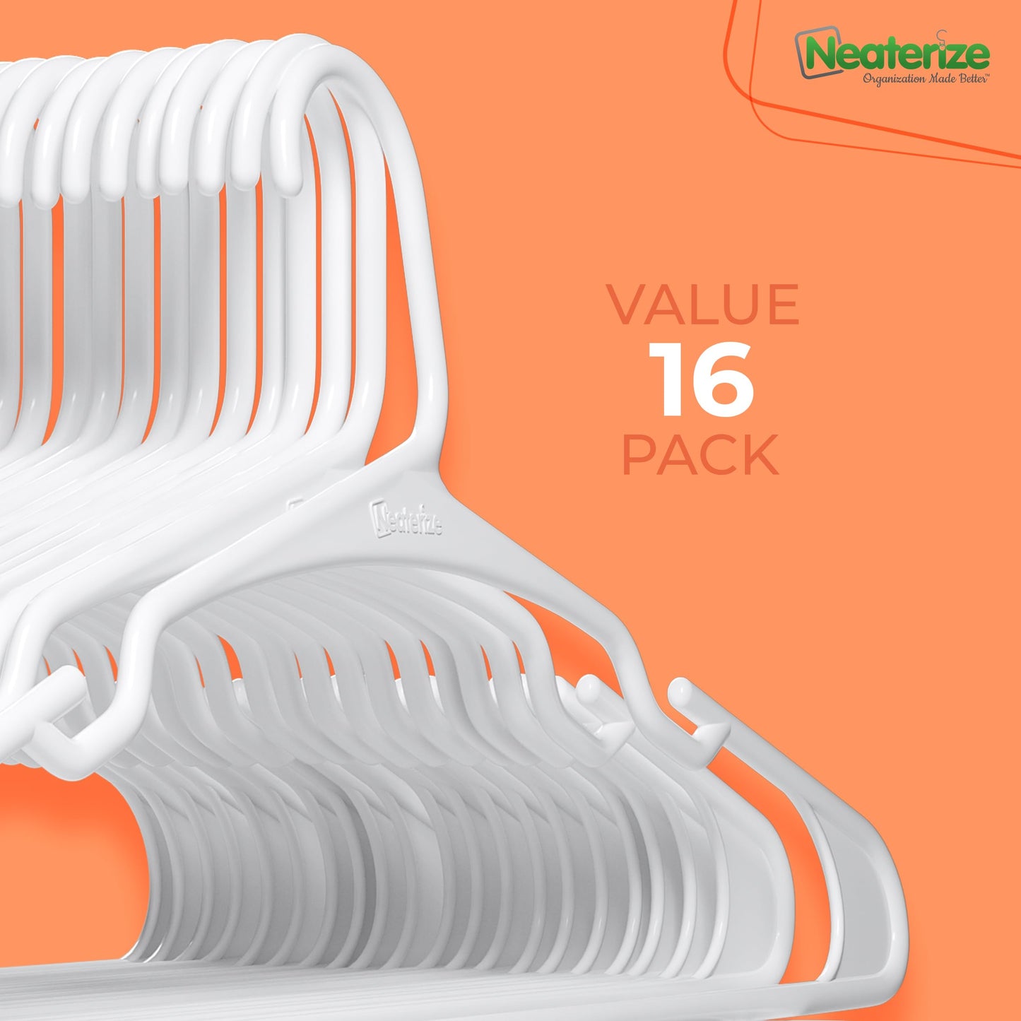 NEATERIZE Clothes Hangers 16 Pack White - Plastic Hangers - Ganchos Colgar Ropa