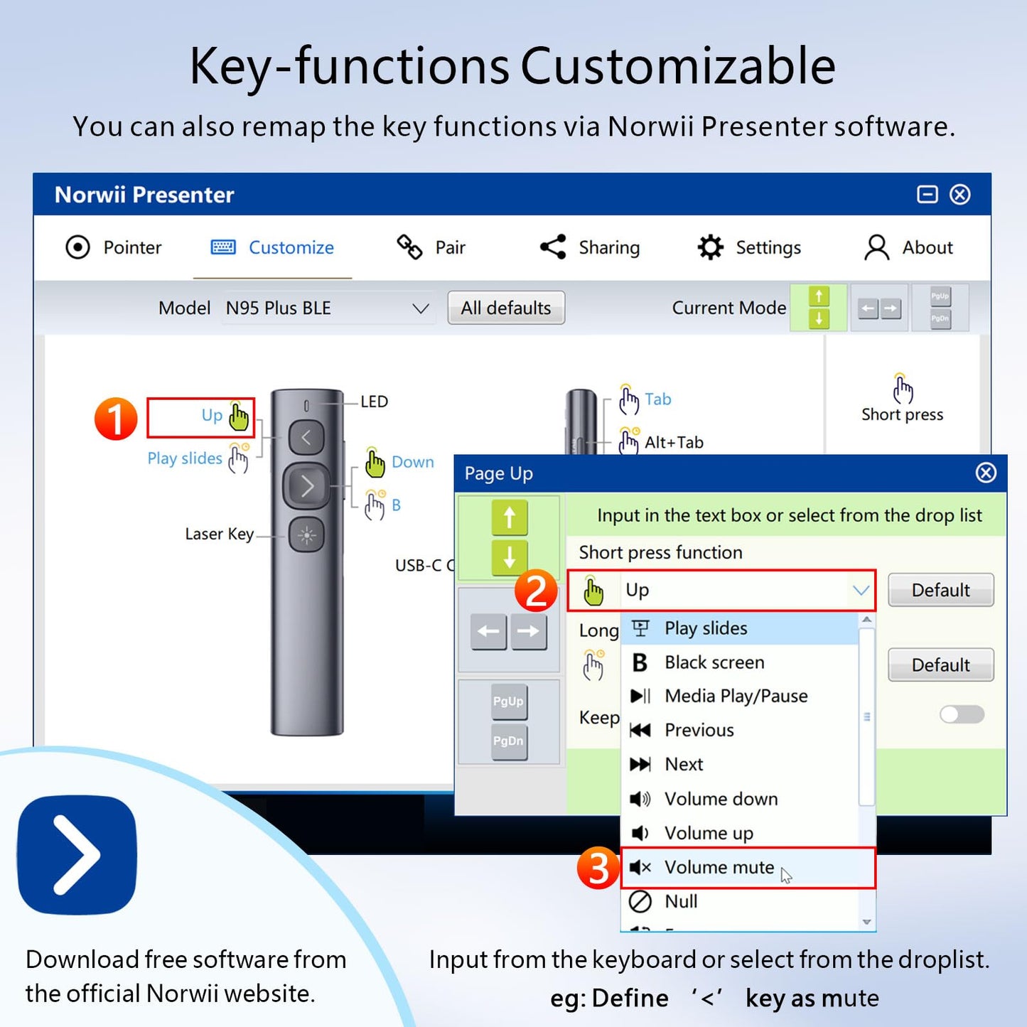 Norwii N95 Bluetooth Presentation Clicker with USB-A Receiver, PowerPoint Clicker for Presentation Remote, Rechargeable Wireless Presenter Pointer, Slide Clicker for PC/Laptop/e-Book(Green, BLE&USB-A)