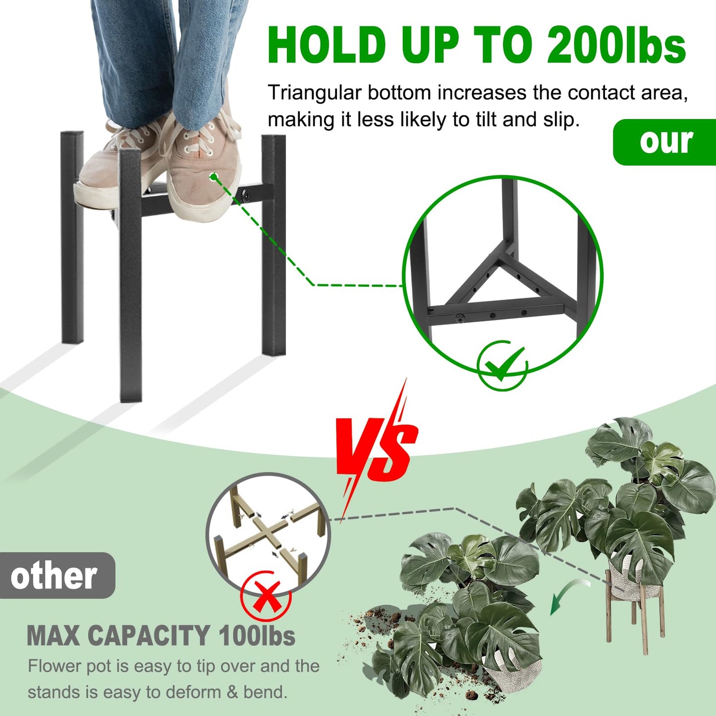 Airpark Plant Stand Indoor Adjustable, Metal Modern Plant Stands, Heavy Duty Stable Plant Pot Flower Holder Indoor Outdoor Corner, Fit 8 9 10 11 12 inch Pots, Black (Pot & Plant Not Included)