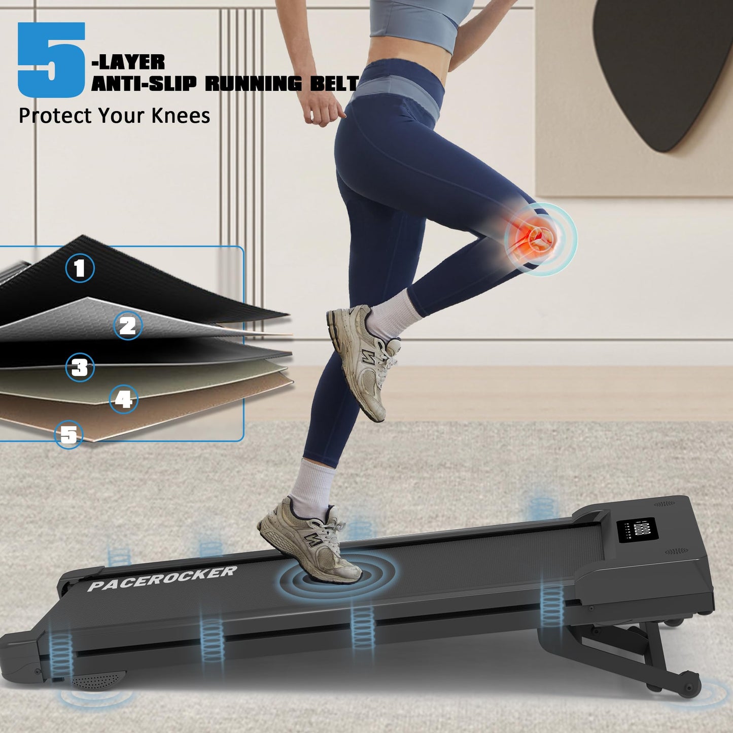 PACEROCKER Walking Pad Treadmill with 12% 9-Level Auto Incline, 450 lbs Capacity Bluetooth Speaker Under Desk Treadmills for Home Hiking, 5 MPH, Black