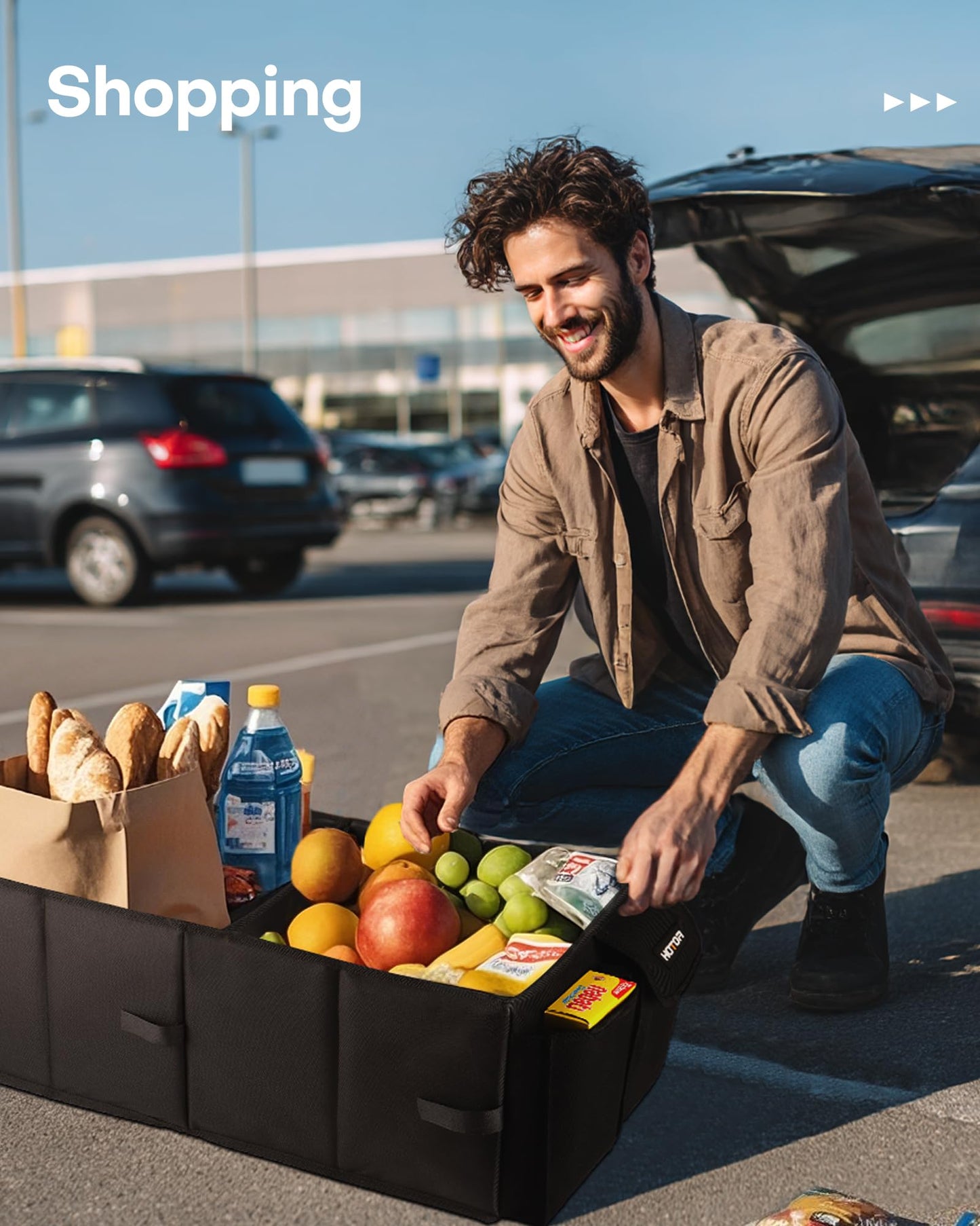 HOTOR Trunk Organizer - Car Organizer, Foldable Trunk organizer for SUVs & Sedans, Sturdy Car Organization for Car Accessories, Tools, Sundries, Black, 2 Compartments, 21.3"×12.6"×10.6"
