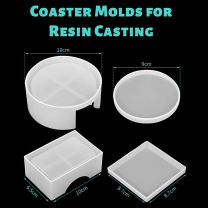 Patelai 12 Pcs Resin Molds Silicone Kit Epoxy Resin Molds Summer Coaster Mold Storage Box Mold in Rectangle Round Silicone Casting Mould for Art Summer DIY Jewelry Craft Cup Mat Home Decoration