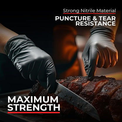 London Labs Heavy Duty 6 Mil Black Nitrile Gloves - Disposable, Latex & Powder Free | Mechanic, Food Prep & Tattoo | Rubber Gloves for Cooking, Cleaning & Household | Pack of (100)