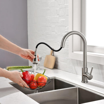 HPUFKOT Kitchen Faucet with Pull Down Sprayer Multitask Mode Single Handle High Arc Pull Out Kitchen Sink Faucet Offers Efficient Cleaning for RV (Silver)