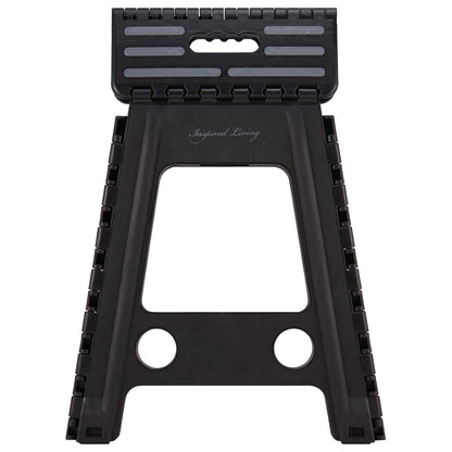 Inspired Living 18" Step Stool, Folding Step Stools for Adults, Plastic Foldable Step Stools Kids, Holds Up to 330 lbs, Collapsible Folding Stool for Kitchen, Bathroom, Bedroom - Black/Grey