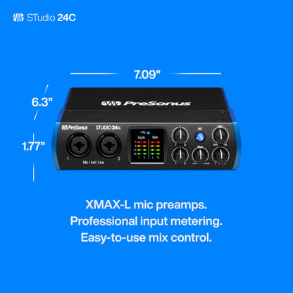 PreSonus Studio 24c 2x2, 192 kHz, USB Audio Interface with Studio One DAW Recording Software