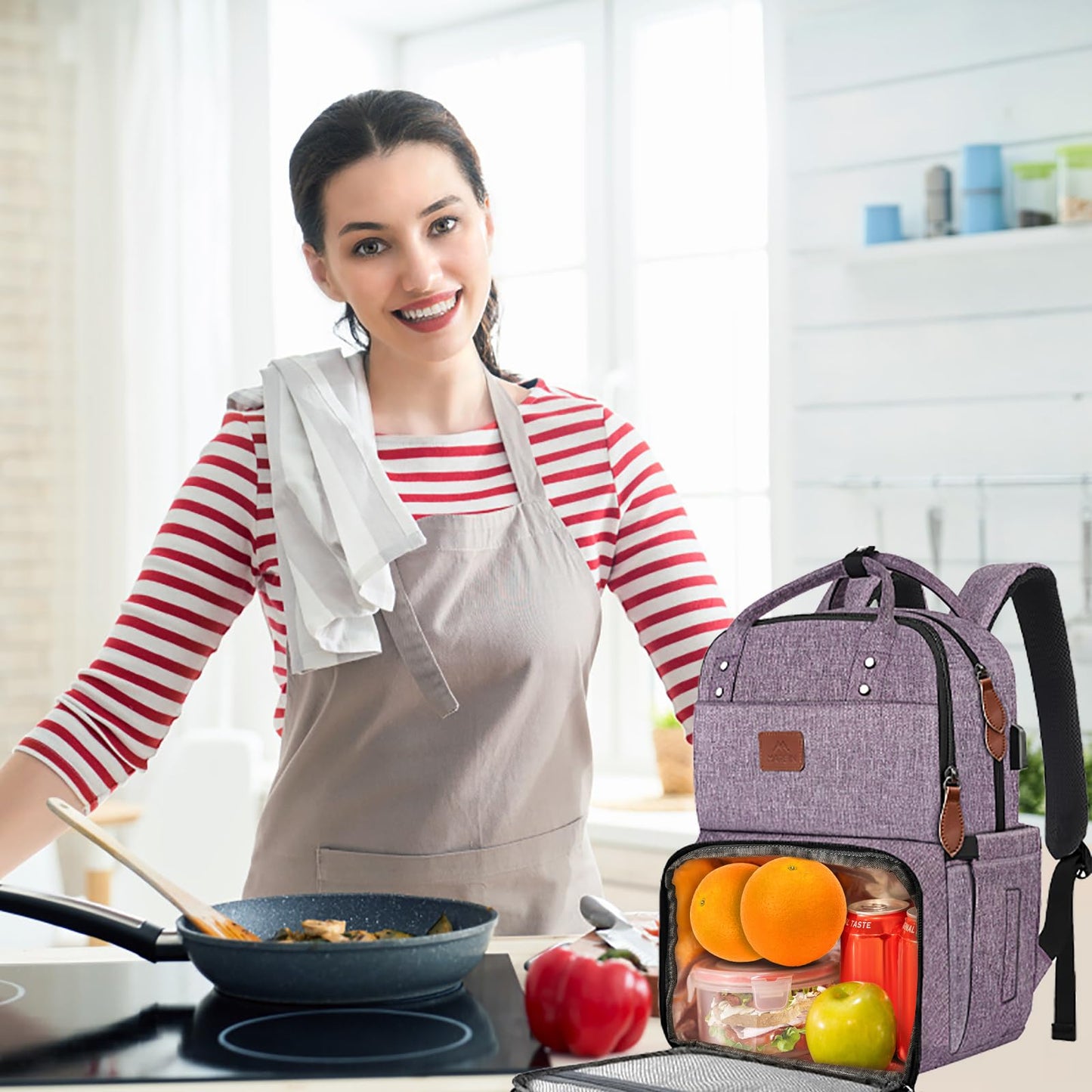 MATEIN Laptop Backpack with Lunch Box, Insulated Women Backpacks with Cooler Compartment, 15.6 inch Water Resistent Tote Food Bag with USB Charging Port for College Beach Camping Picnics Hiking