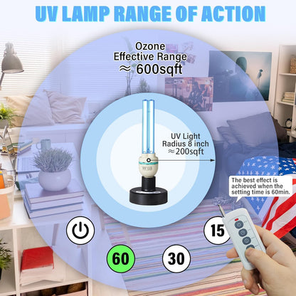 36Watts UV Sanitizer Lamp with Remote Control Powerful Ozone UVC Light with E26 Base for Basement/Bedroom/Kitchen/Office/Storehouse/Car, 3-Gear Timer 110V with Ozone-– Perfect Father's Day Gifts
