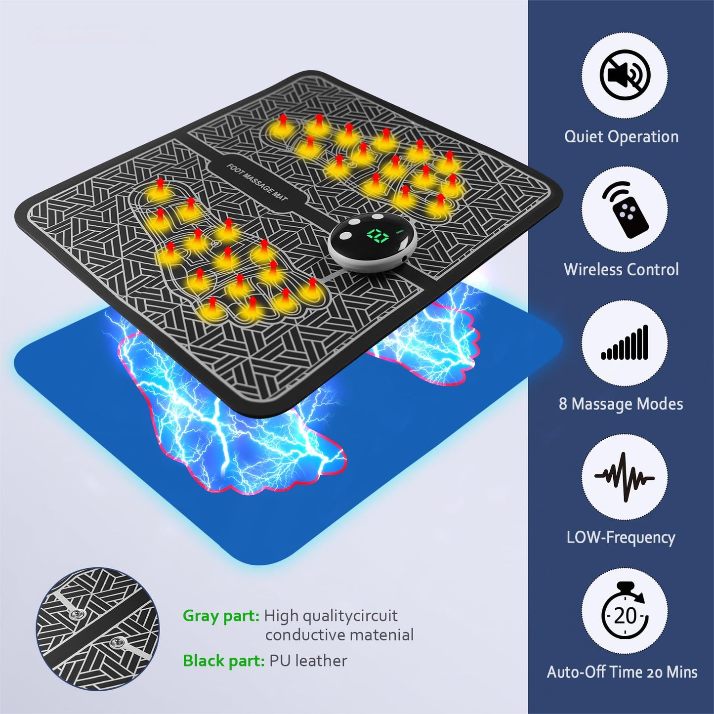 Phixnozar Transcutaneous Electronic Nerve Stimulator, EMS Foot Massager for Muscle Relaxation, LCD Display Screen,Back & Legs Massager