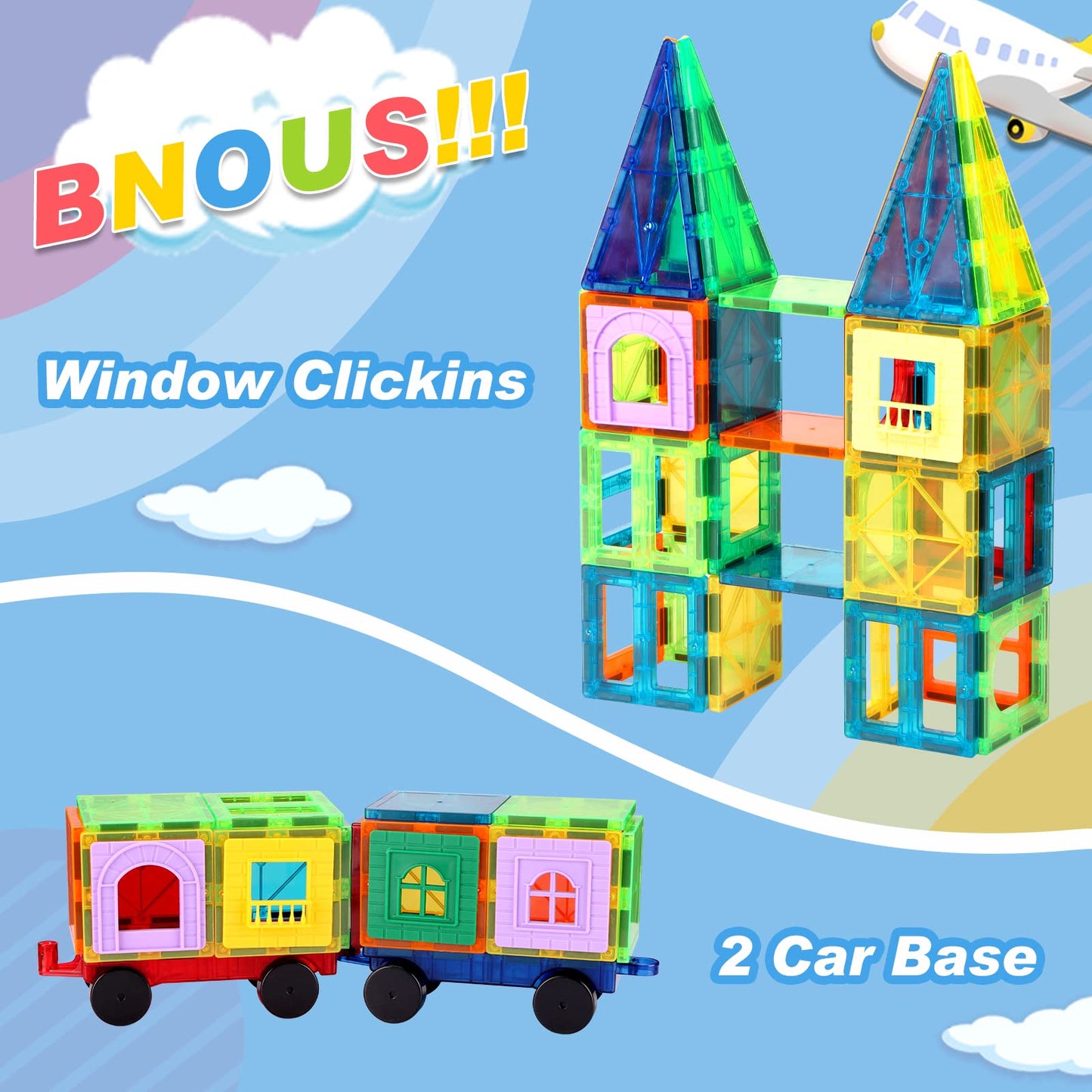 OugerToy Magnetic Tiles,104PCS Magnetic Building Tiles for Kids, Educational Magnetic Stacking Blocks, Magnets Construction Toys, Christmas Toy Gift for Toddlers,Kids Boys and Girls 3 4 5 6 7 8 9+Year