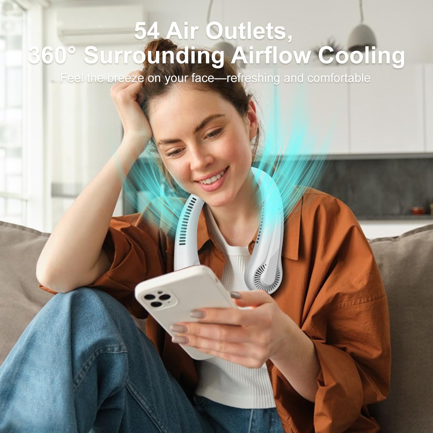 Portable Neck Fan, Neck Cooling Fan, 5000mAh Rechargeable Personal Hanging Neck Fan, Outdoor Sport Travel Summer Gifts for Women Men, Adjustable Hands Free Fan, Low Noise Bladeless Fans (White)