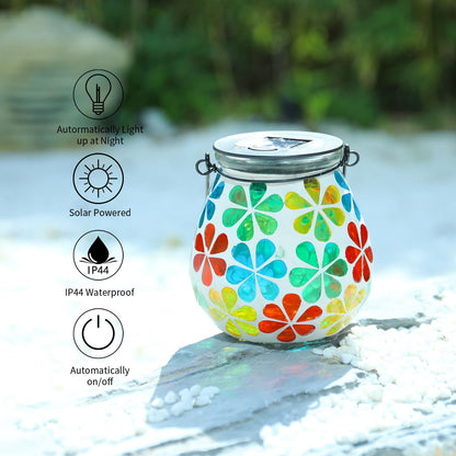 Afirst Mosaic Solar Lanterns Outdoor - Glass Hanging Solar Lights Hollow Out Waterproof Table Lamp Outdoor Decorative for Garden, Patio, Holiday Party Outdoor Decoration