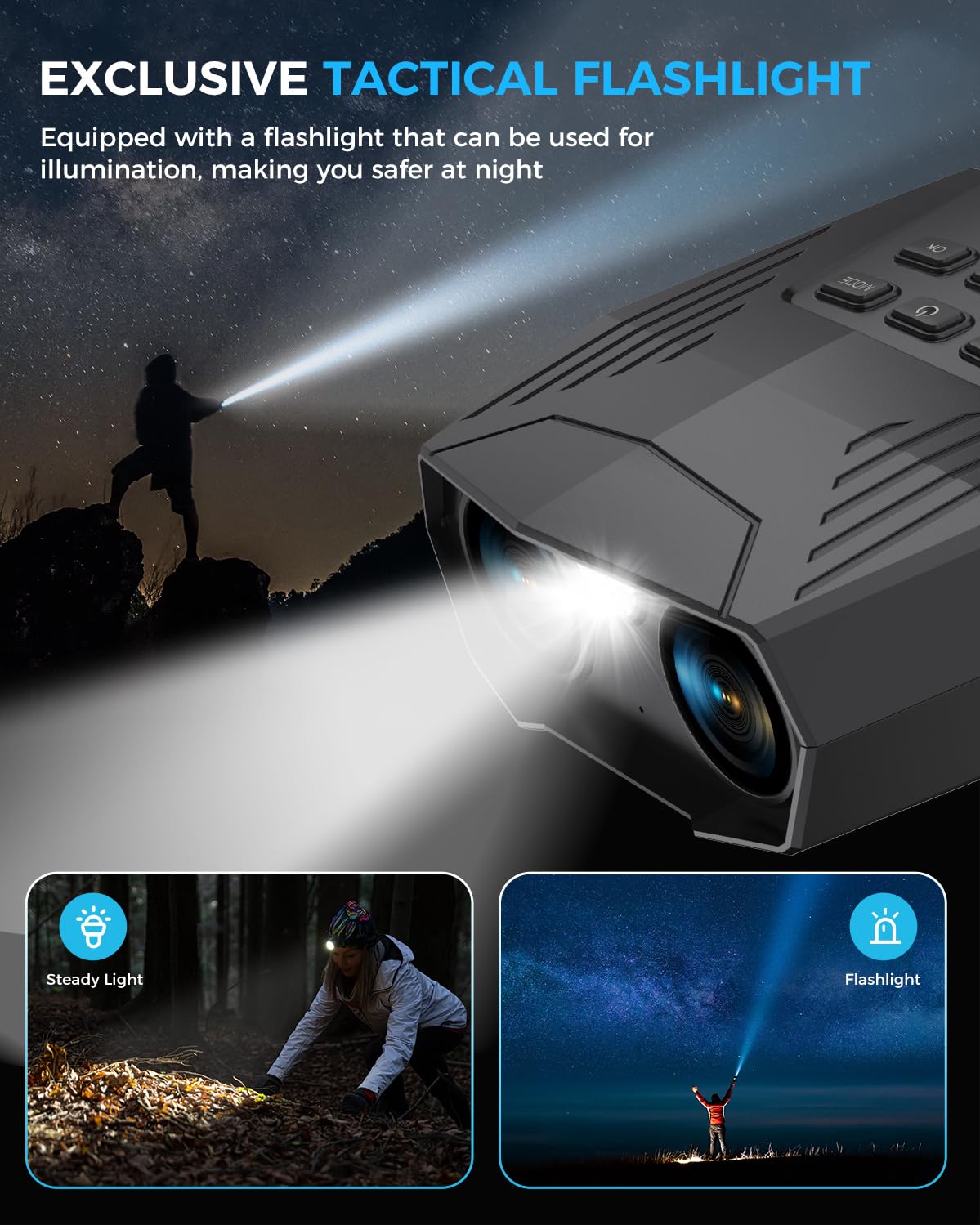 Night Vision Goggles - Night Vision Binoculars for Adults, 5000mAh Rechargeable Infrared Binoculars with 3'' Large Screen, 10X Digital Zoom External Flashlight for Camping