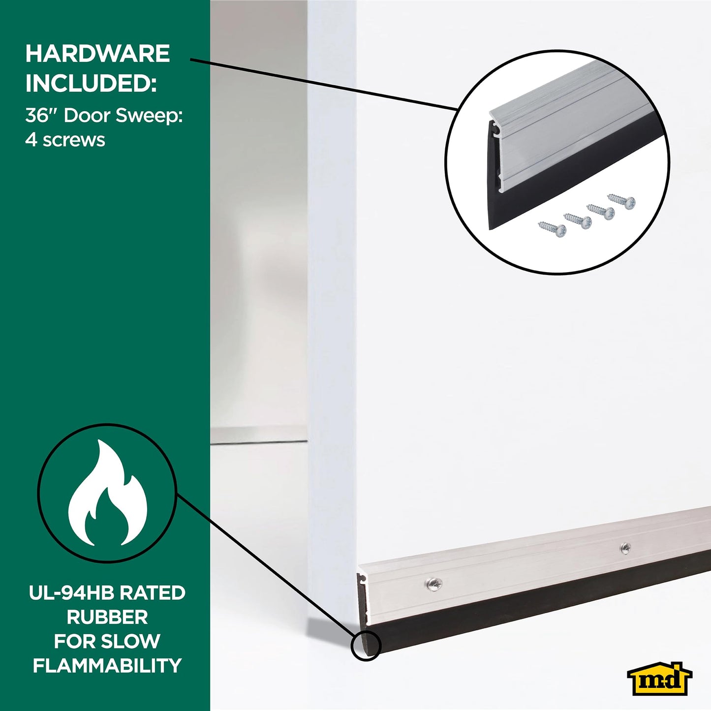 M-D Building Products 68247 All-Season Door Sweep, Heavy Duty Aluminum, Ideal for Residential & Commercial Use, Easy Installation with Heavy Rubber Seal, Ensure Comfort and Security (36 Inch, Silver)