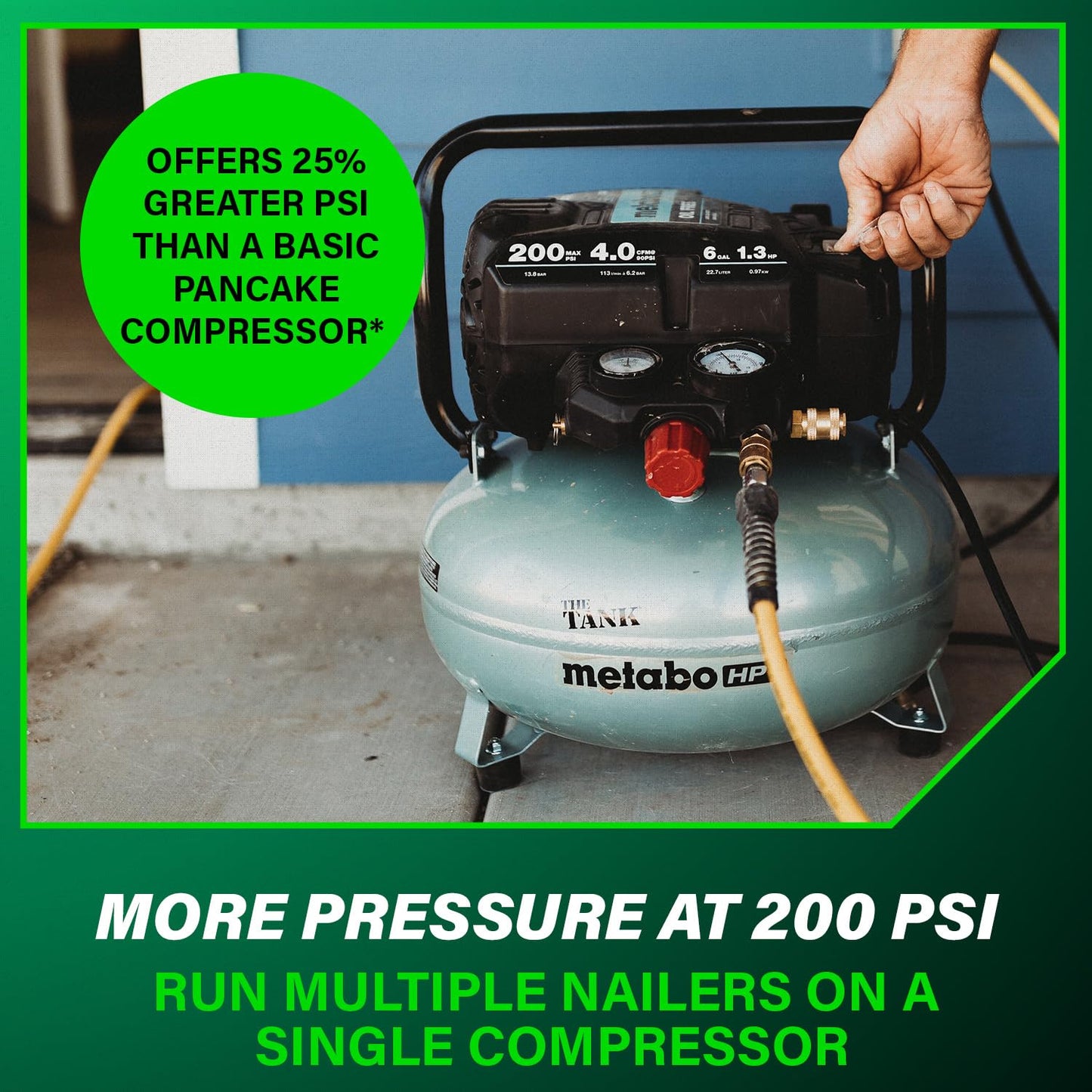 Metabo HPT Air Compressor, THE TANK, Portable Pancake Air Compressor 200 PSI, 6 Gallon Tank, Versatile for Use with Framing, Siding, Finish, Brad or Roofing Nailers, EC914S