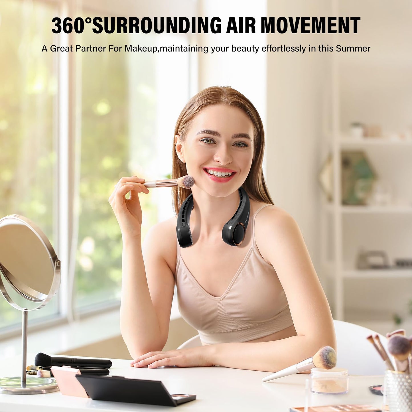 Portable Neck Fan Rechargeable, Personal Neck Cooling Fan, Hands Free Bladeless Fan, Ultra Quiet, 3 Speeds Adjustable Strong Wind, 4000 mAh Battery Operated, Gifts for Men Women Mom Dad(Black), Small